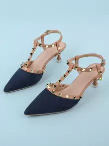 女士优雅尖头高跟鞋，时尚设计百搭正装鞋，适合春夏季 - 藏蓝色 - 查看 1