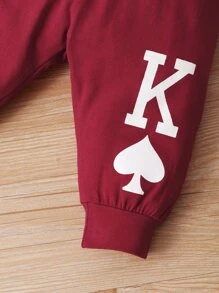 Baby Boy Letter Print Bodysuit & Joggers With Hat - Burgundy - View 5