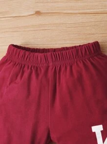Baby Boy Letter Print Bodysuit & Joggers With Hat - Burgundy - View 6