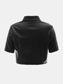 SHEIN Camisa corto con botón de recubierto - Negro - Ver 2