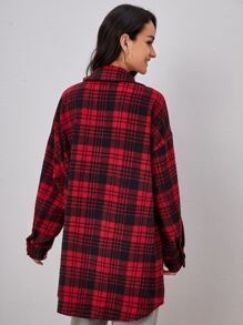 SHEIN Plaid Print Drop Shoulder Overcoat - Multicolor - View 2