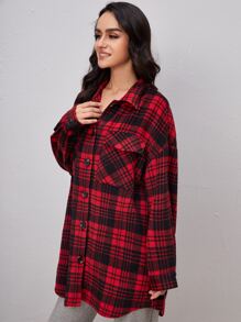 SHEIN Plaid Print Drop Shoulder Overcoat - Multicolor - View 3