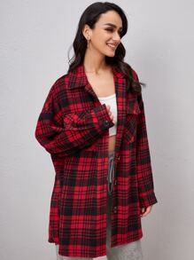 SHEIN Plaid Print Drop Shoulder Overcoat - Multicolor - View 4