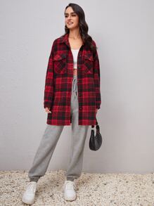 SHEIN Plaid Print Drop Shoulder Overcoat - Multicolor - View 5