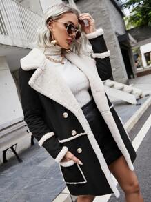 絨面革翻領泰迪熊襯里大衣 - 黑色 - 查看 5