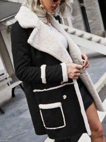 絨面革翻領泰迪熊襯里大衣 - 黑色 - 查看 6