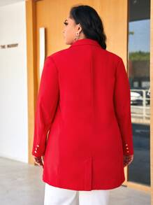 SHEIN Plus Lapel Neck Double Breasted Blazer - Red - View 2