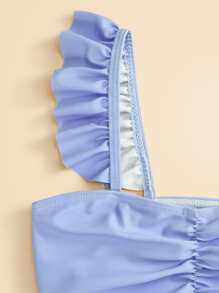 少女用的 3 入組魚鱗印花褶皺荷葉邊美人魚尾巴套裝