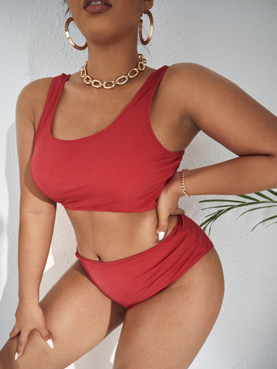 Plus Size Solid Bikini Set Summer Beach