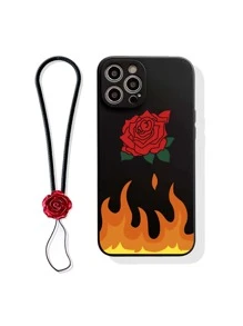 Rose Print Phone Case With Lanyard - Multicolor - View 1