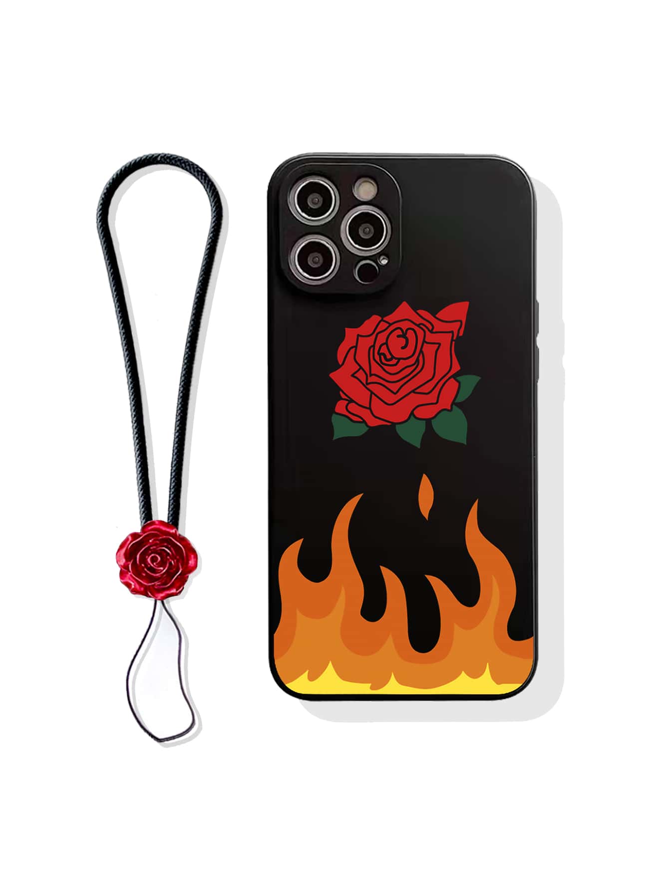 Rose Print Phone Case With Lanyard - Multicolor - View 1