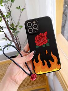 Rose Print Phone Case With Lanyard - Multicolor - View 3