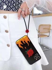 Rose Print Phone Case With Lanyard - Multicolor - View 4