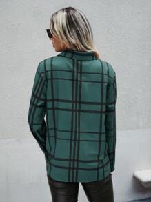 SHEIN LUNE Plaid Button Front Shirt - Green - View 2