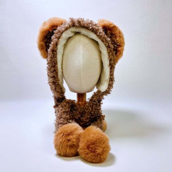 

Toddler Kids Ear Decor Fuzzy Hat, Coffee brown