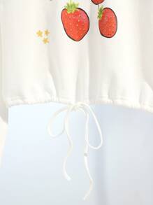 Sinaí Wright Art 草莓和字母圖案抽繩落肩袖連帽衫 - 白色 - 查看 5