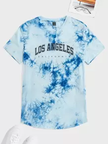 Manfinity VCAY Nam Áo thun Bông Đồ họa Chữ cái Nhuộm buộc Curved Hem - Màu xanh lam - Xem 1