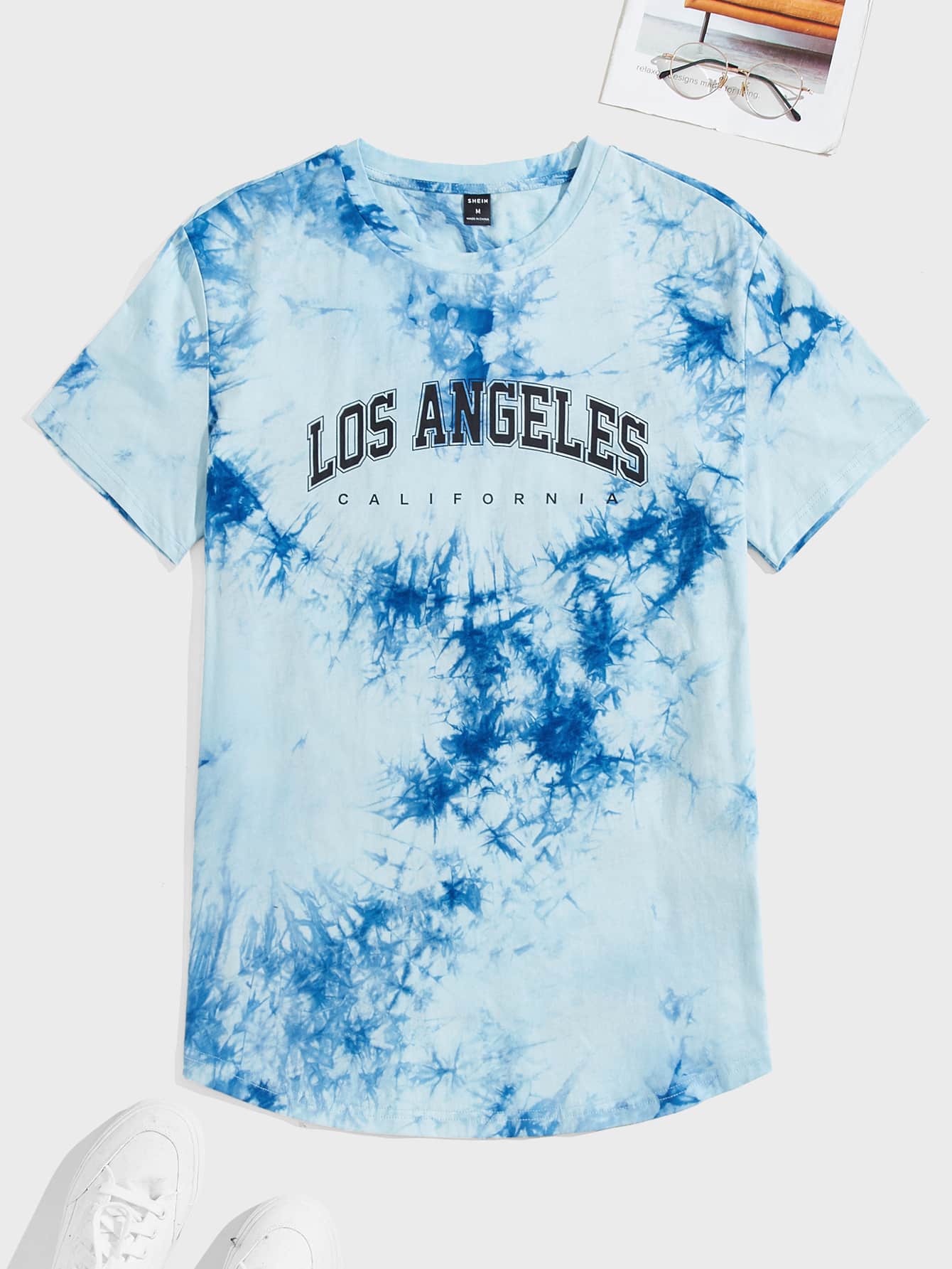 Manfinity VCAY Nam Áo thun Bông Đồ họa Chữ cái Nhuộm buộc Curved Hem - Màu xanh lam - Xem 1