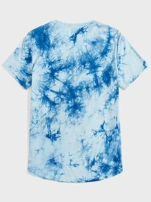 Manfinity VCAY Nam Áo thun Bông Đồ họa Chữ cái Nhuộm buộc Curved Hem - Màu xanh lam - Xem 2