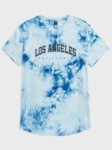 Manfinity VCAY Nam Áo thun Bông Đồ họa Chữ cái Nhuộm buộc Curved Hem - Màu xanh lam - Xem 3