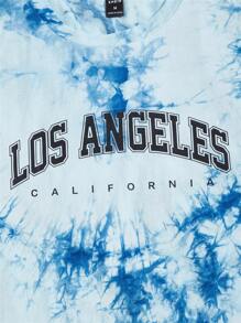 Manfinity VCAY Nam Áo thun Bông Đồ họa Chữ cái Nhuộm buộc Curved Hem - Màu xanh lam - Xem 4