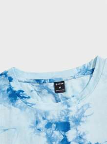 Manfinity VCAY Nam Áo thun Bông Đồ họa Chữ cái Nhuộm buộc Curved Hem - Màu xanh lam - Xem 5