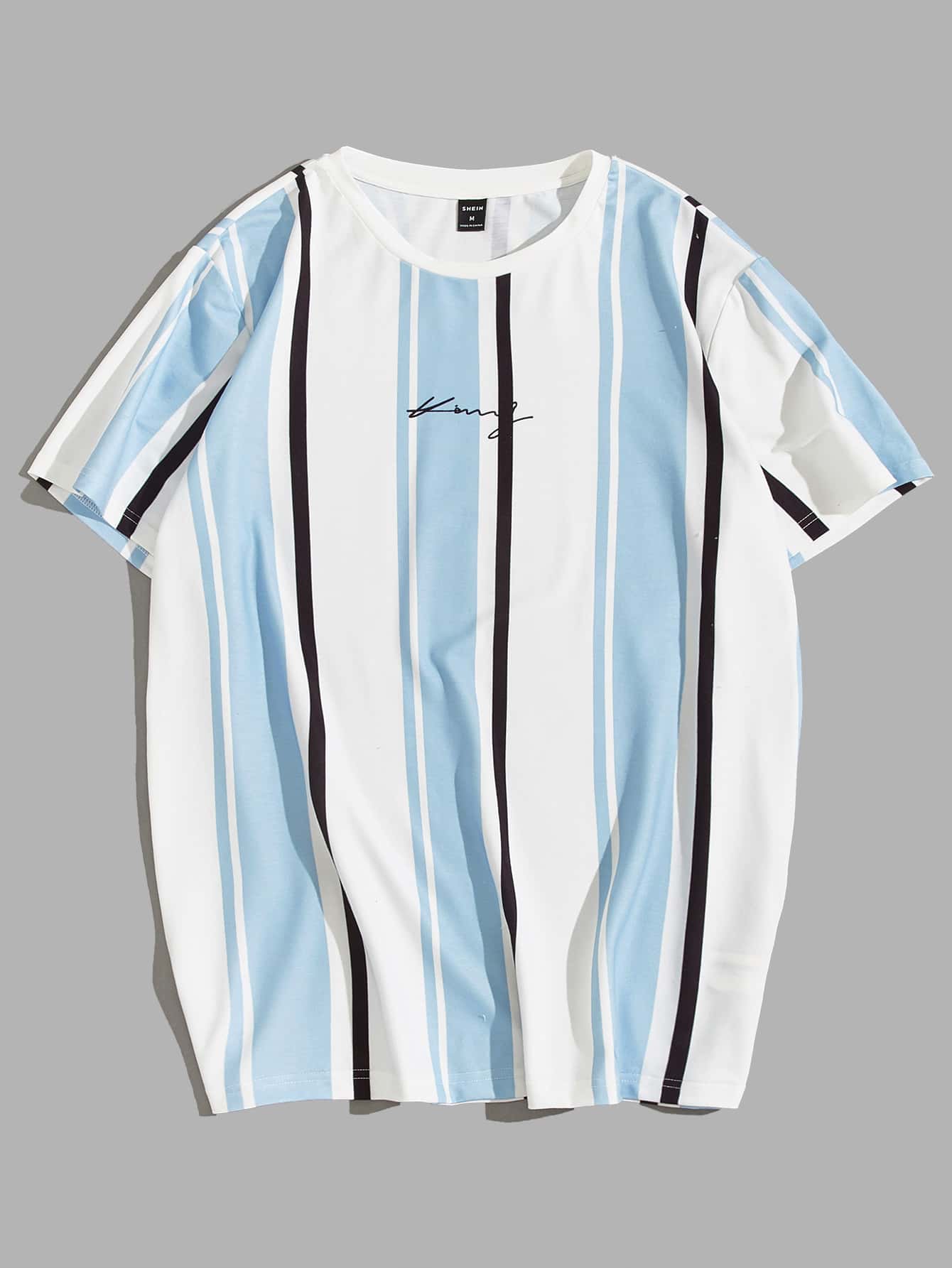 Manfinity VCAY Men Letter And Striped Print Tee - Blue and White - View 1
