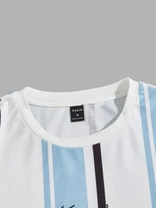 Manfinity VCAY Men Letter And Striped Print Tee - Blue and White - View 3
