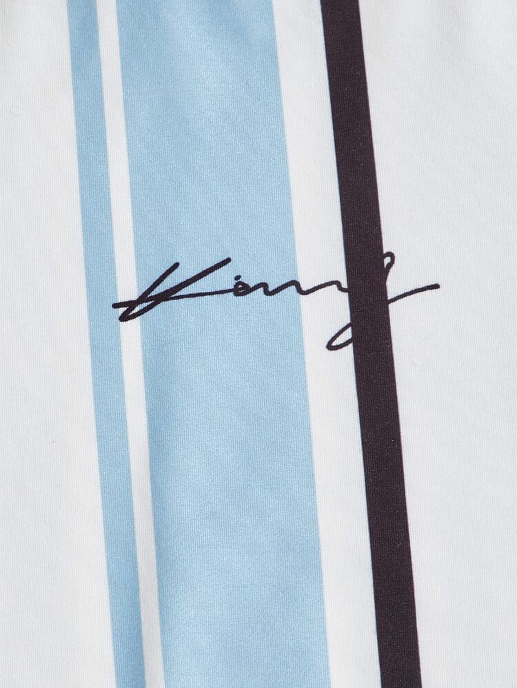 Manfinity VCAY Men Letter And Striped Print Tee - Blue and White - View 4