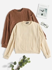 SHEIN EZwear 2pcs Ribbed Knit Pullover - Multicolor - View 1