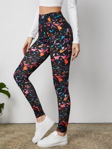 SHEIN LUNE Splash Ink Wide Band Waist Leggings - Multicolor - View 1