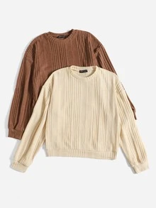 SHEIN EZwear 2pcs Ribbed Knit Pullover - Multicolor - View 5