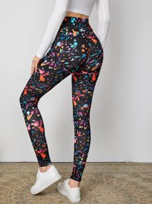 SHEIN LUNE Splash Ink Wide Band Waist Leggings - Multicolor - View 2