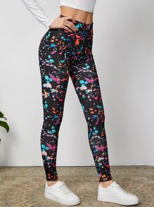 SHEIN LUNE Splash Ink Wide Band Waist Leggings - Multicolor - View 4