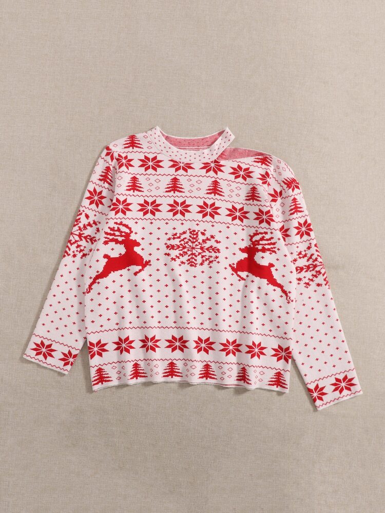 Plus Asymmetrical Neck Christmas Sweater