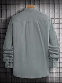 Manfinity Homme 男士1入組翻蓋口袋前排扣襯衫 - 灰色 - 查看 2