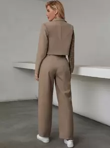 EMERY ROSE 拼接格紋西裝領西裝外套和長褲