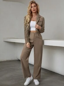 EMERY ROSE 拼接格紋西裝領西裝外套和長褲