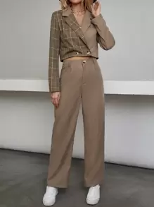 EMERY ROSE 拼接格紋西裝領西裝外套和長褲