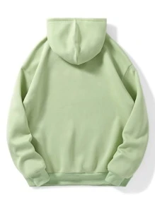 SHEIN Qutie Letter & Frog Print Kangaroo Pocket Drawstring Thermal Hoodie - Lime Green - View 2