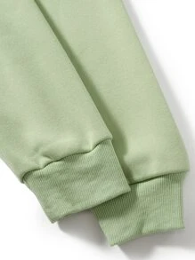 SHEIN Qutie Letter & Frog Print Kangaroo Pocket Drawstring Thermal Hoodie - Lime Green - View 3