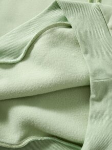 SHEIN Qutie Letter & Frog Print Kangaroo Pocket Drawstring Thermal Hoodie - Lime Green - View 6