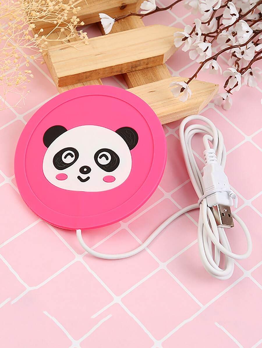 1pc Cartoon Panda Pattern Constant Temperature Heating Coaster - Pink - View 1