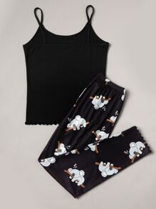 Cartoon Graphic Lettuce Trim PJ Set / Pajama Set