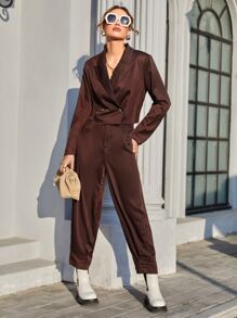 SHEIN Privé 雙排釦西裝領西裝外套 - 咖啡棕 - 查看 4