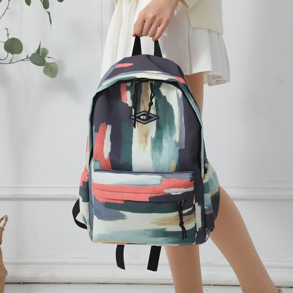 

Colorblock Brush Print Lightweight Backpack, Multicolor