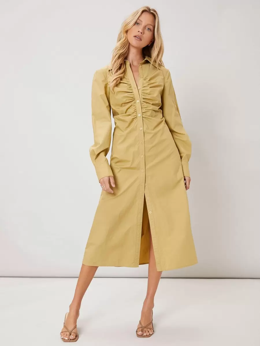 SHEIN VCAY Vestido camisero fruncido - Amarillo - Ver 1