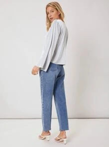 SHEIN Unity Acetate Bell Sleeve Top - Grey - View 2