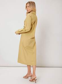 SHEIN VCAY Vestido camisero fruncido - Amarillo - Ver 2