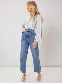 SHEIN Unity Acetate Bell Sleeve Top - Grey - View 3